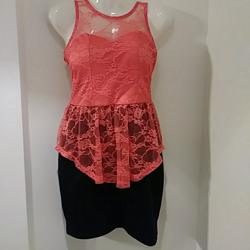 Peach and Black Peplum Dress